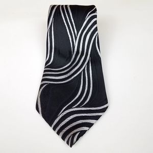 1970s Retro Black White Swirl Wide Neck Tie, Vintage Trevira Men's Abstract Tie